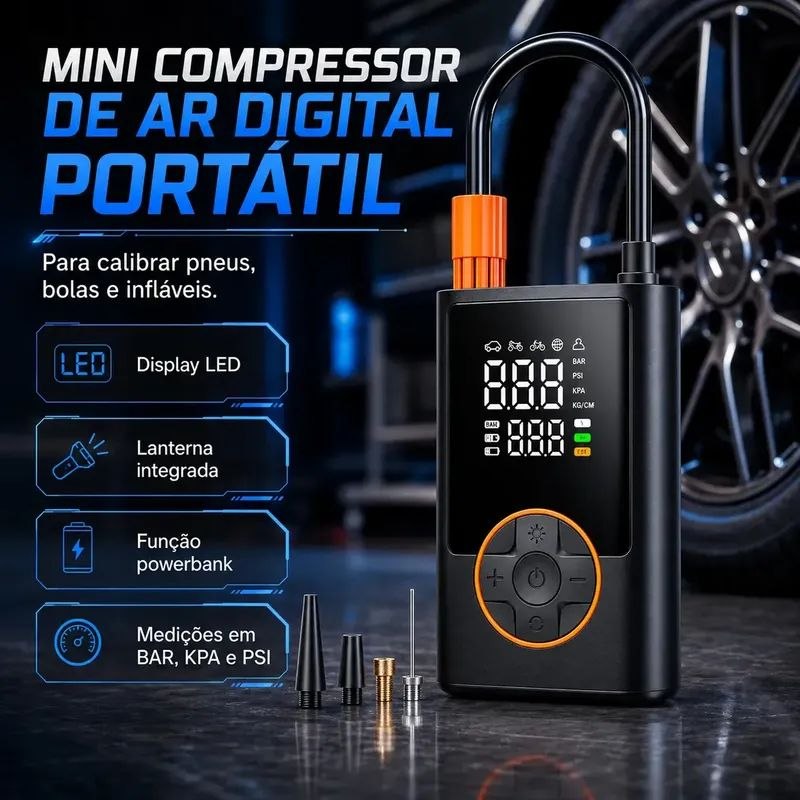 Compressor Portátil Car Air Pump Digital com Visor
