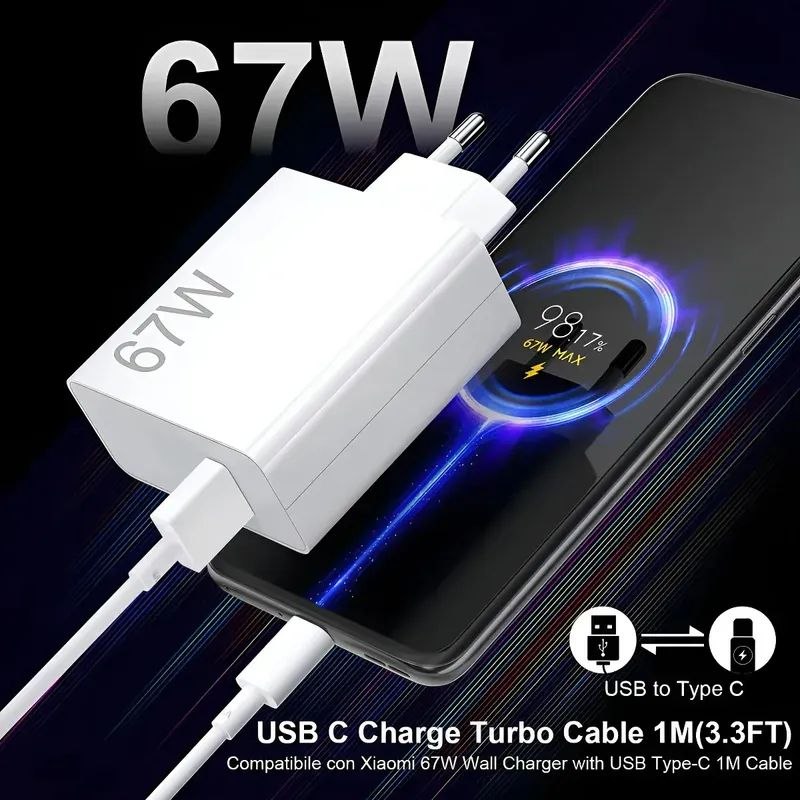 Carregador Para Xiaomi Super Ultra Rápido Turbo de 67W (fonte + Cabo) Branco Raccoonstore