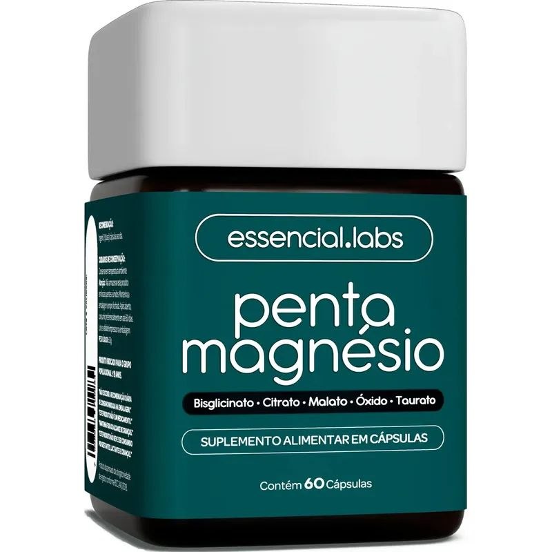 PENTA MAGNÉSIO - Bisglicinato + Dimalato + Citrato + Taurato + Óxido de Magnésio - A Combinação Perfeita de 5 Magnésios com Máxima Pureza e Biodisponibilidade - 60 Cápsulas
